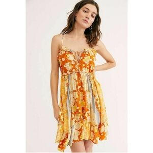 Free People Endless Summer Storm Floral
Print Orange Mini Dress M Rare